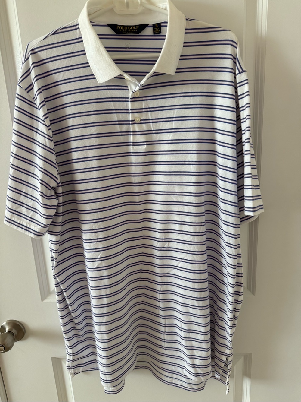 Ralph Lauren White Polo with Navy/Purple Stripes
